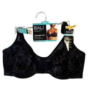 NWT Bali One Smooth U Bra DF3386 Womens 34DD Black Lightweight Lace Underwire‎